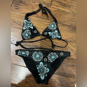 Blue and Black Flower Bikini